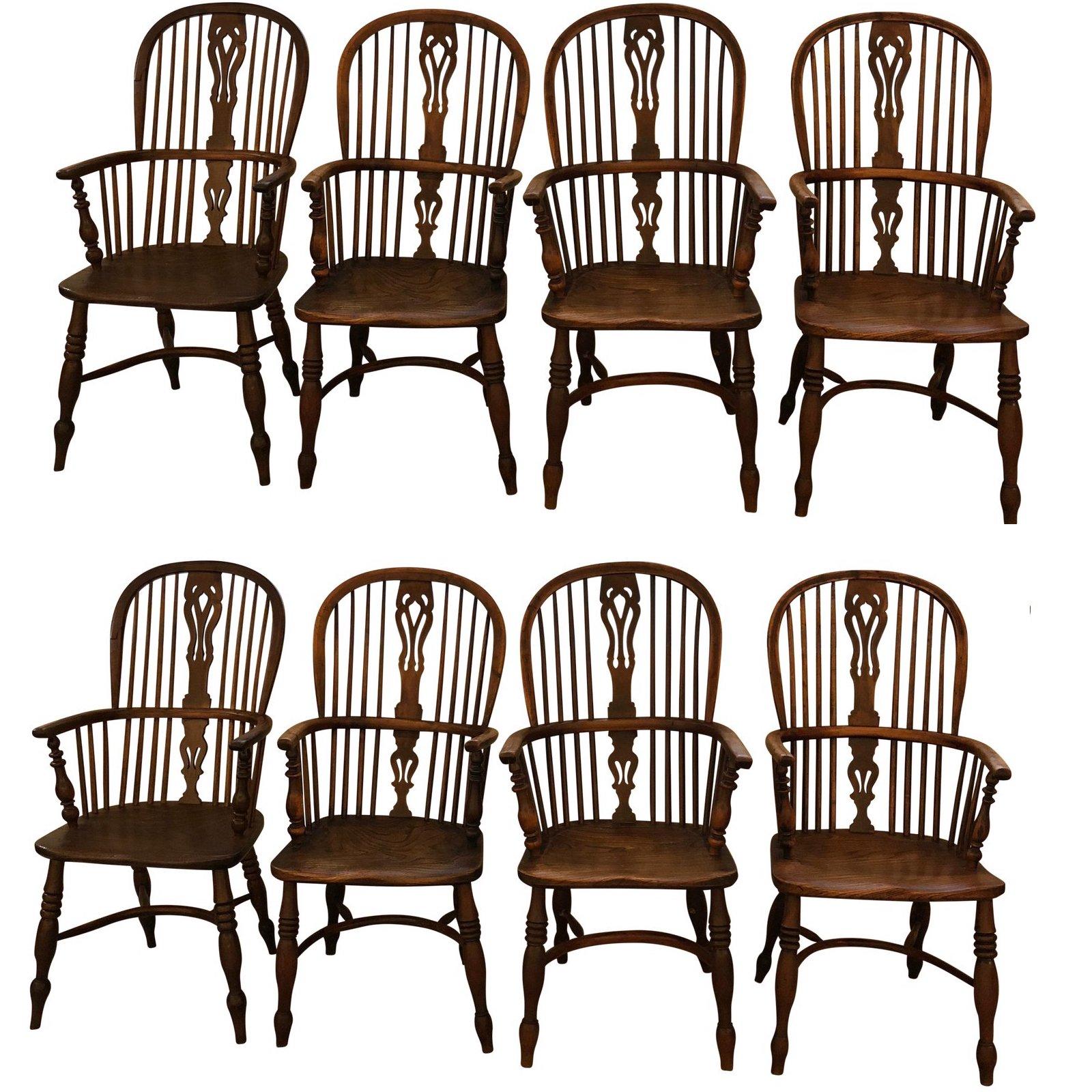 Set of 8 Late 18th-Early 19th Century Yew Wood Dining Chairs