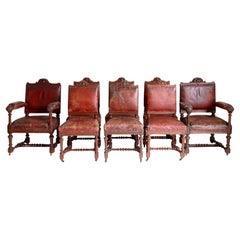Set of 8 Late 19th Century Scottish Oak & Leather Dining Chairs