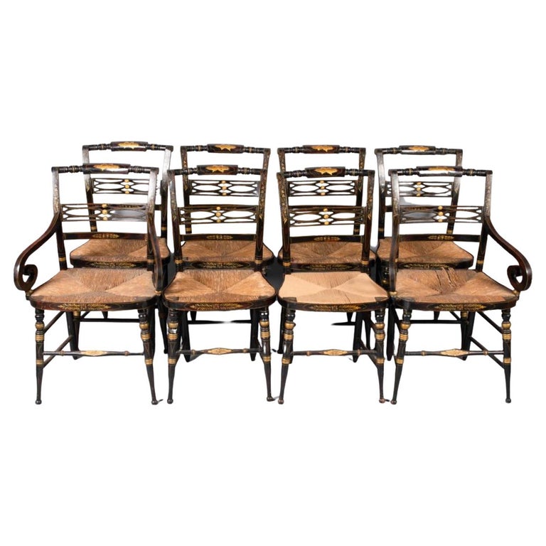 Set of 8 Late Federal Period Hitchcock Chairs For Sale at 1stDibs