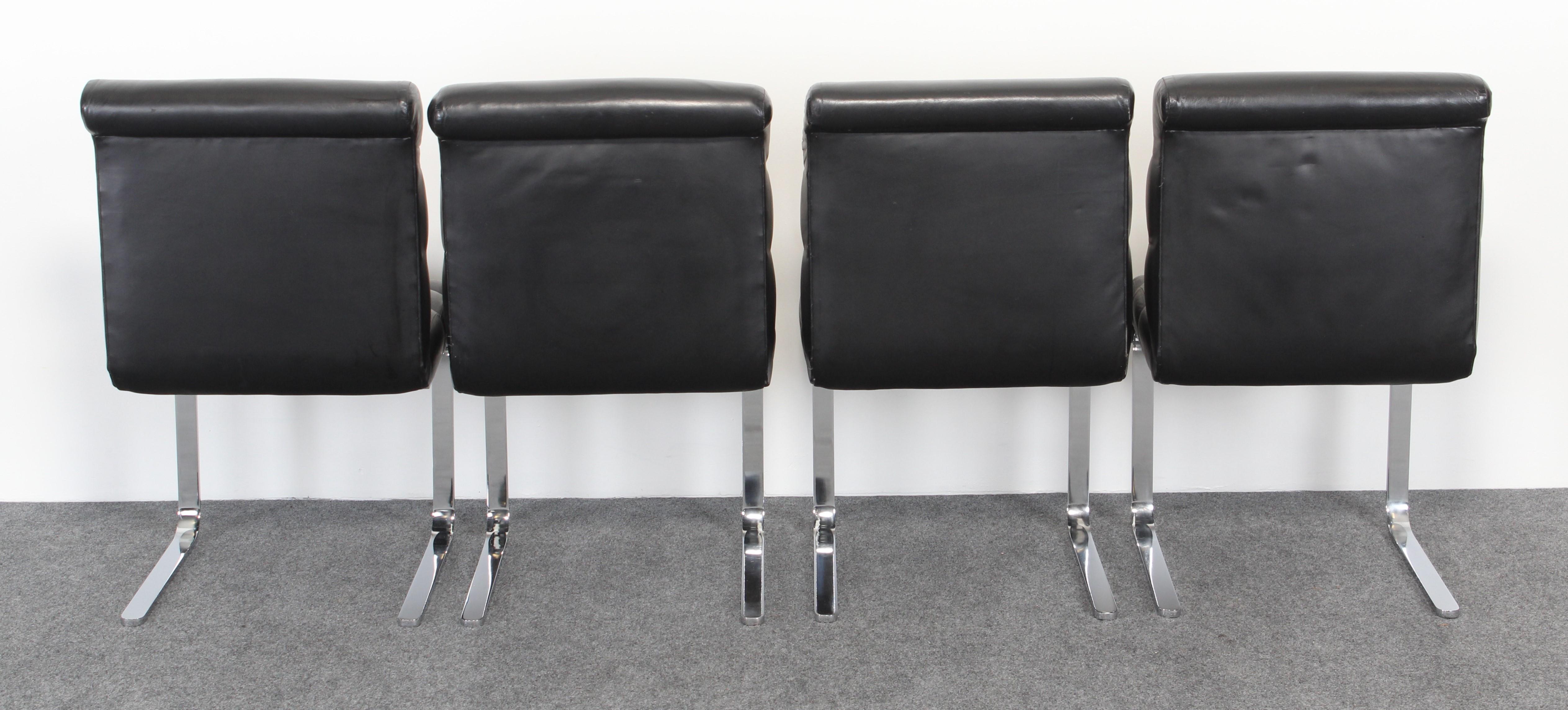 Set of 8 Leather and Chrome Cantilever Chairs by Preview, 1980s In Good Condition In Hamburg, PA