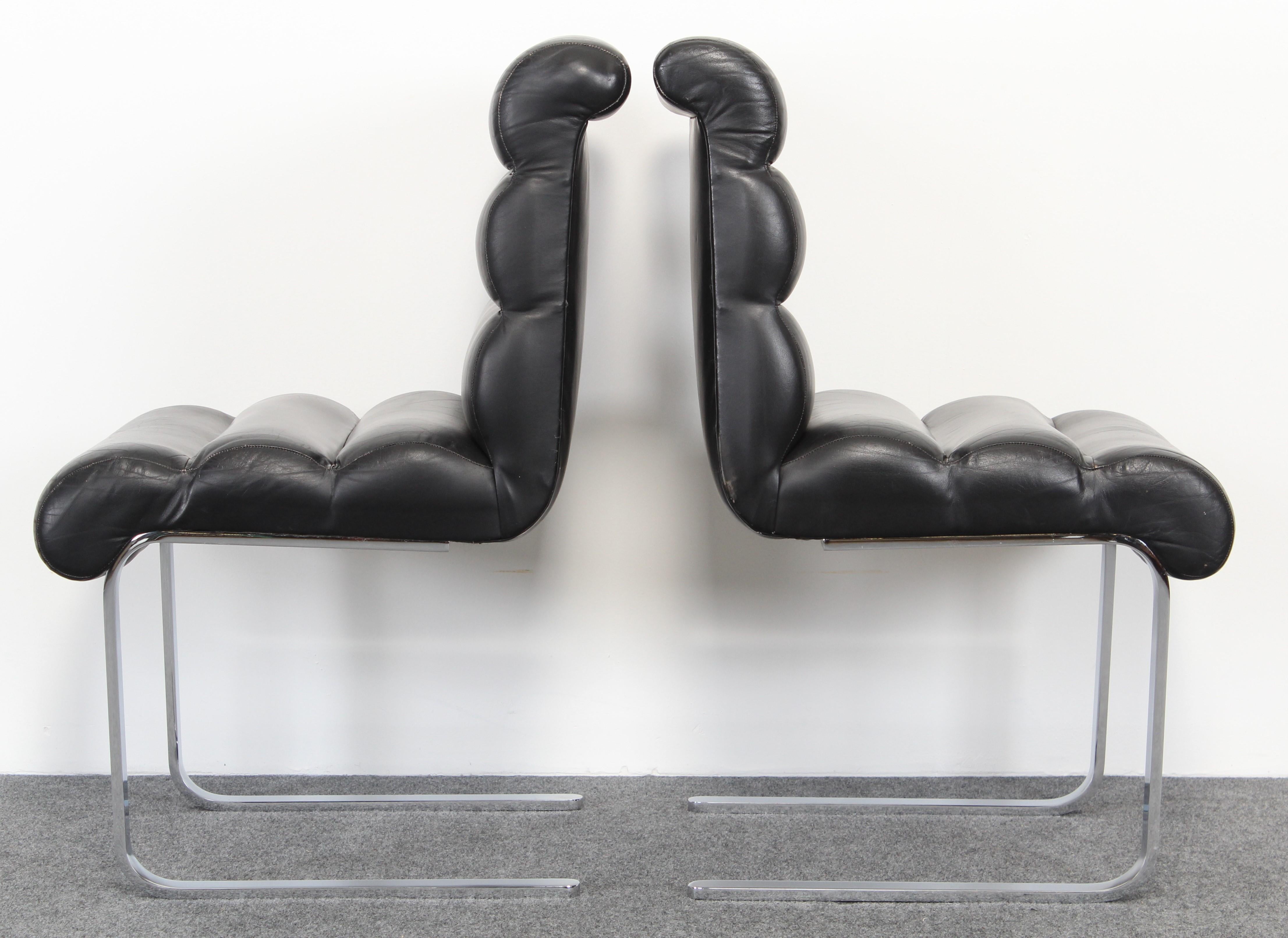 Late 20th Century Set of 8 Leather and Chrome Cantilever Chairs by Preview, 1980s