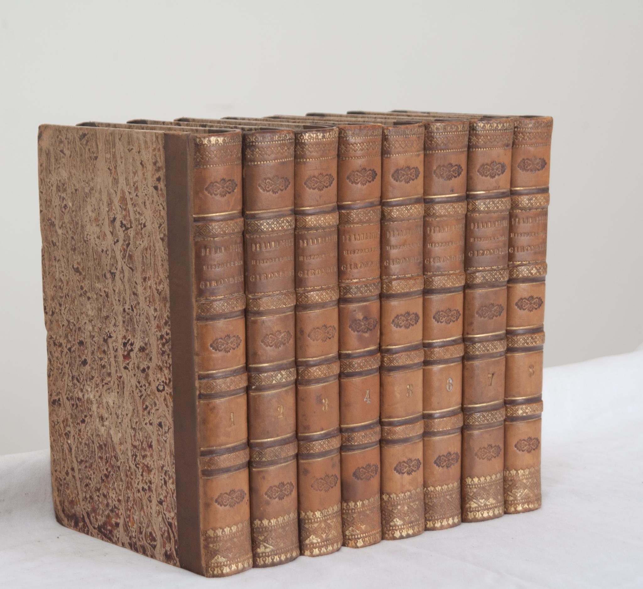 French Set of 8 Leather-Bound Books by A. de Lamartine