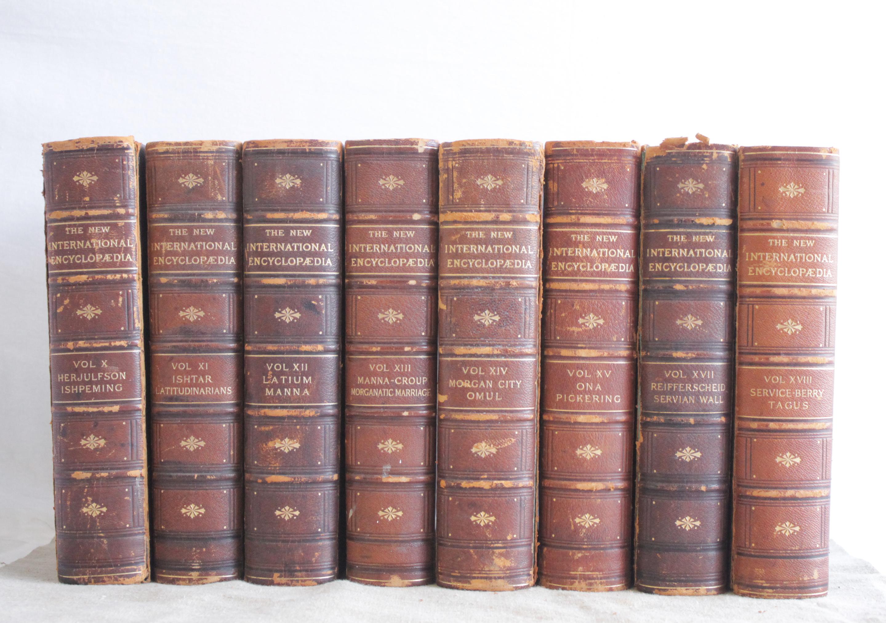 20th Century Set of 8 Leather Bound Encyclopedia