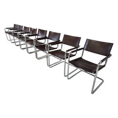 Set of 8 Leather Cantilever Dining Chairs, 1970s