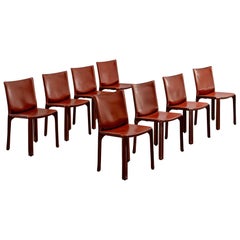 Set of 8 Leather Chairs "Cab" 412 by Mario Bellini Cassina, 1977