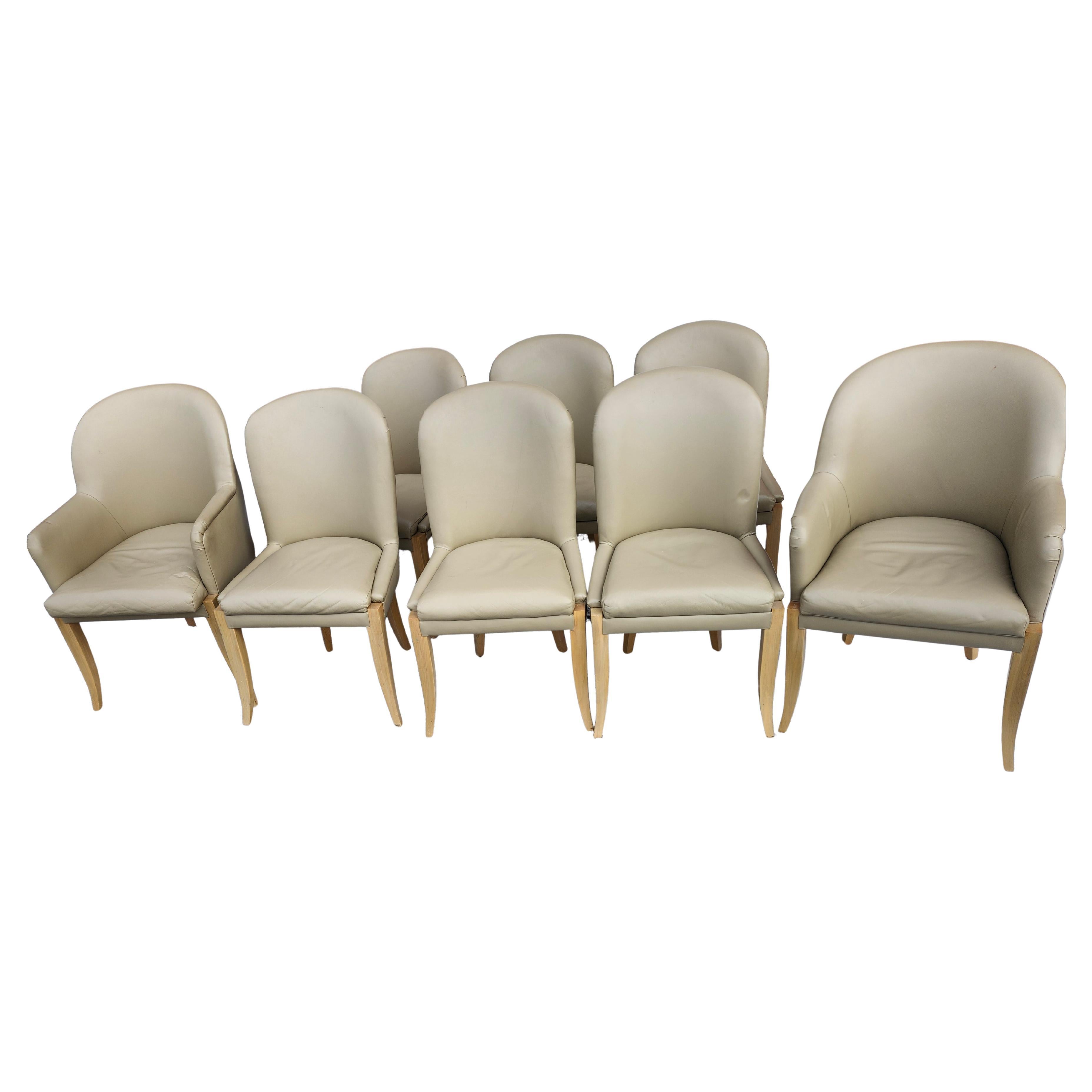 Set of 8 Leather Dining Chairs with Cabriolet Style Legs in a Club Chair Design