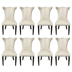 Set of 8 Leather Dining Chairs with Chrome Nailheads