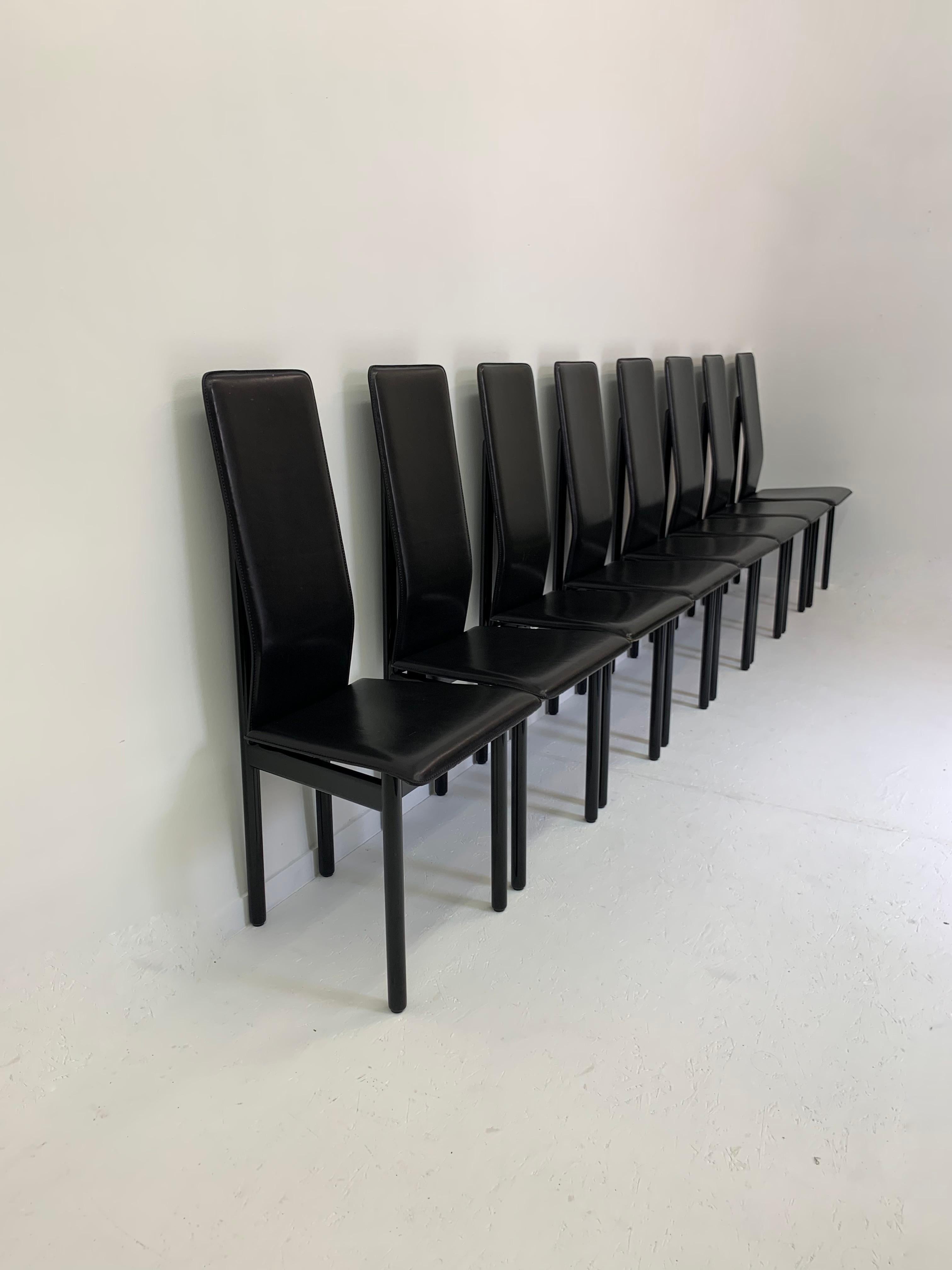 Set of 8 leather Italian Pozzi chairs, 1980’s For Sale 10