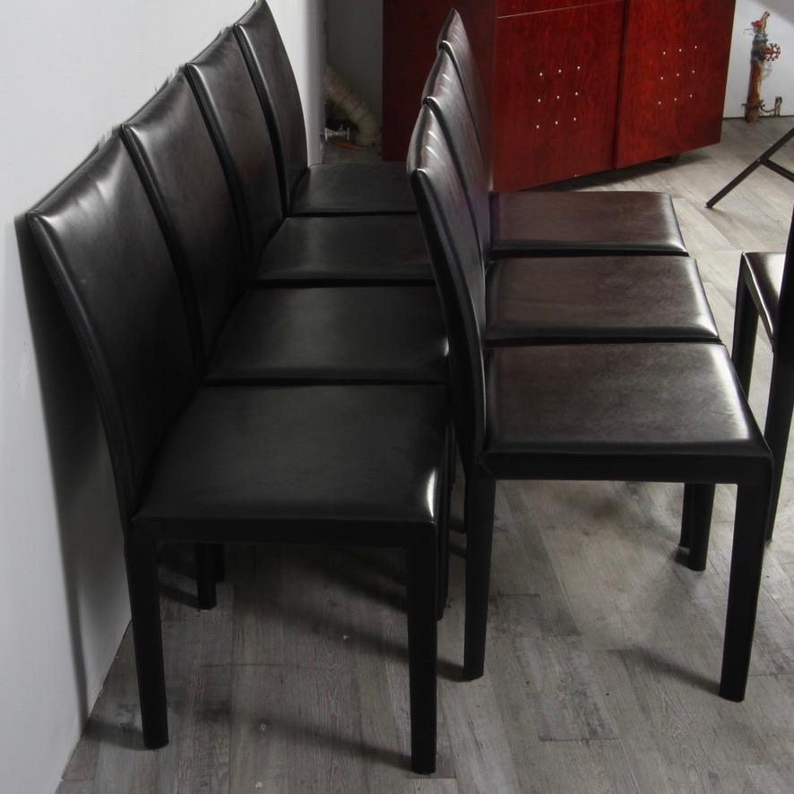 Asian Set of 8 Leather Mondo Side Chairs By Maria Yee