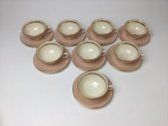 Set of 8 Lenox Caribbee Cups & Saucers with Pink and Gilt Borders