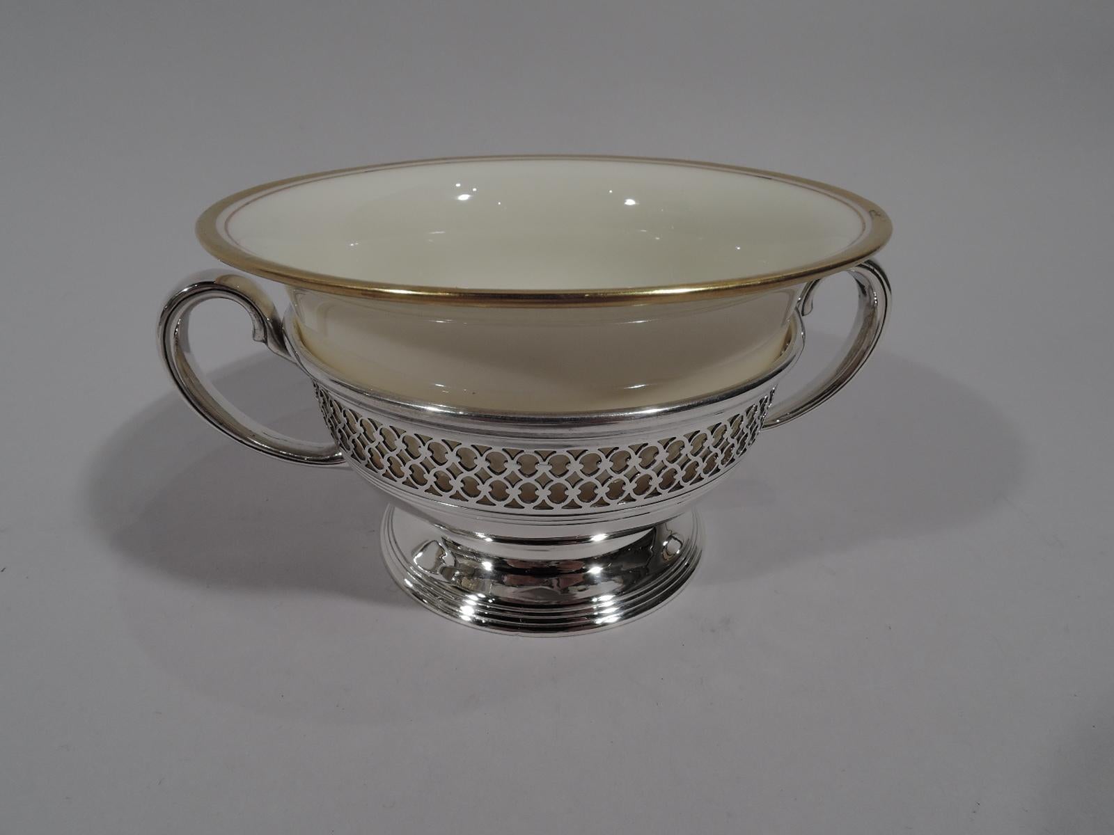Set of 8 Lenox Porcelain Bouillon Bowls in Tiffany Sterling Silver Holders (Edwardian)
