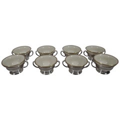 Set of 8 Lenox Porcelain Bouillon Bowls in Tiffany Sterling Silver Holders