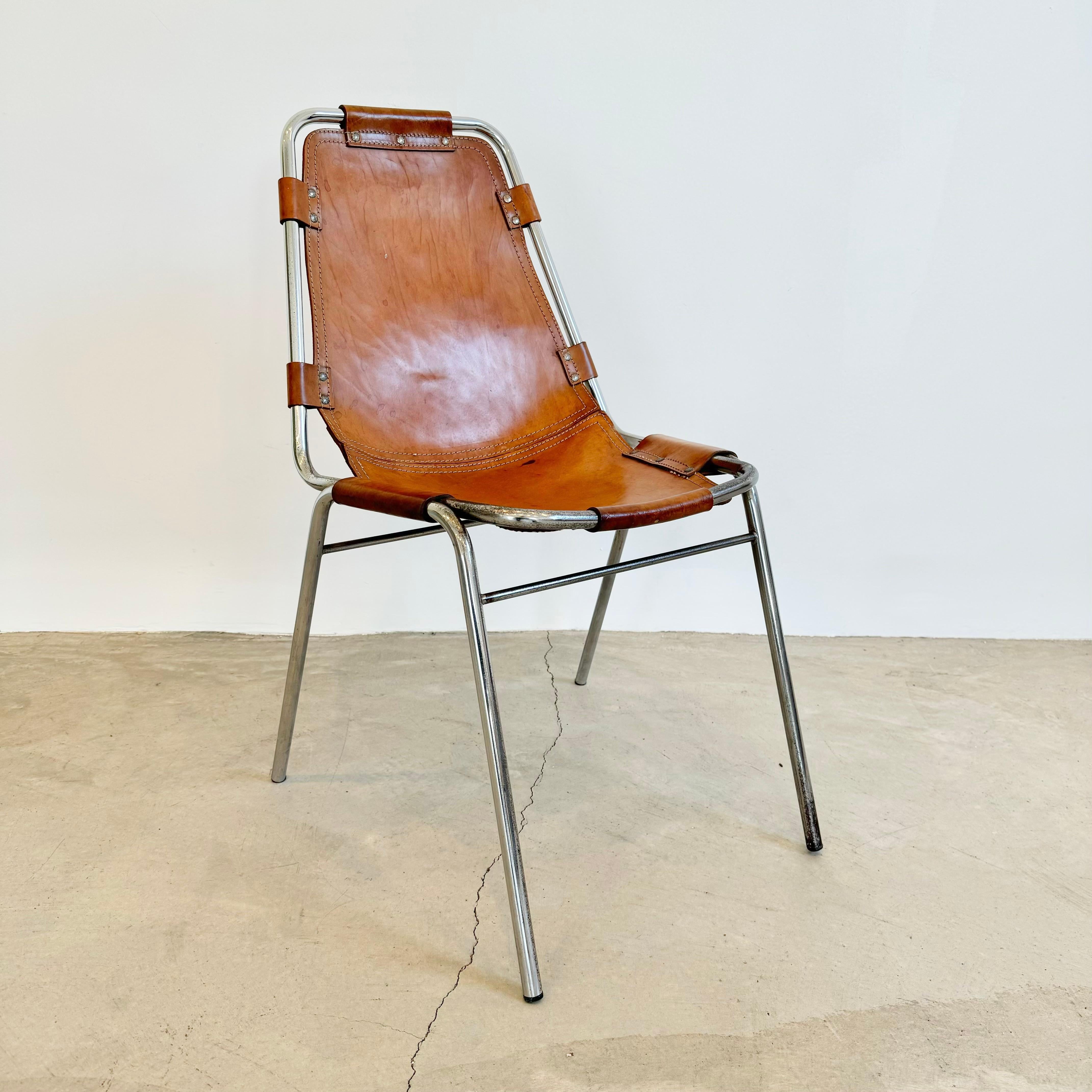 Leather Set of 8 Les Arc Dining Chairs Selected by Charlotte Perriand, 1960s France For Sale