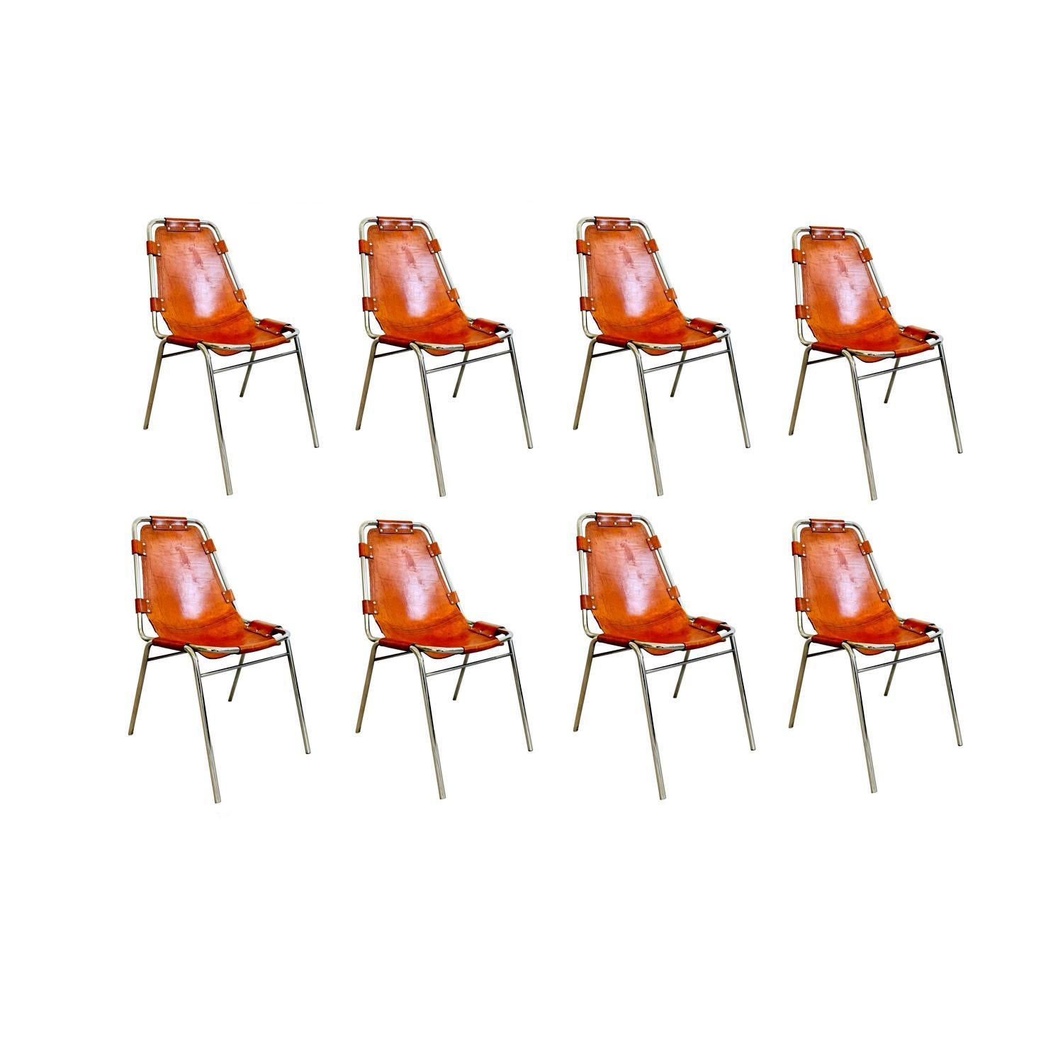 Set of 8 Les Arc Dining Chairs Selected by Charlotte Perriand, 1960s France For Sale