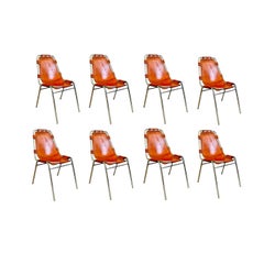 Used Set of 8 Les Arc Dining Chairs Selected by Charlotte Perriand, 1960s France