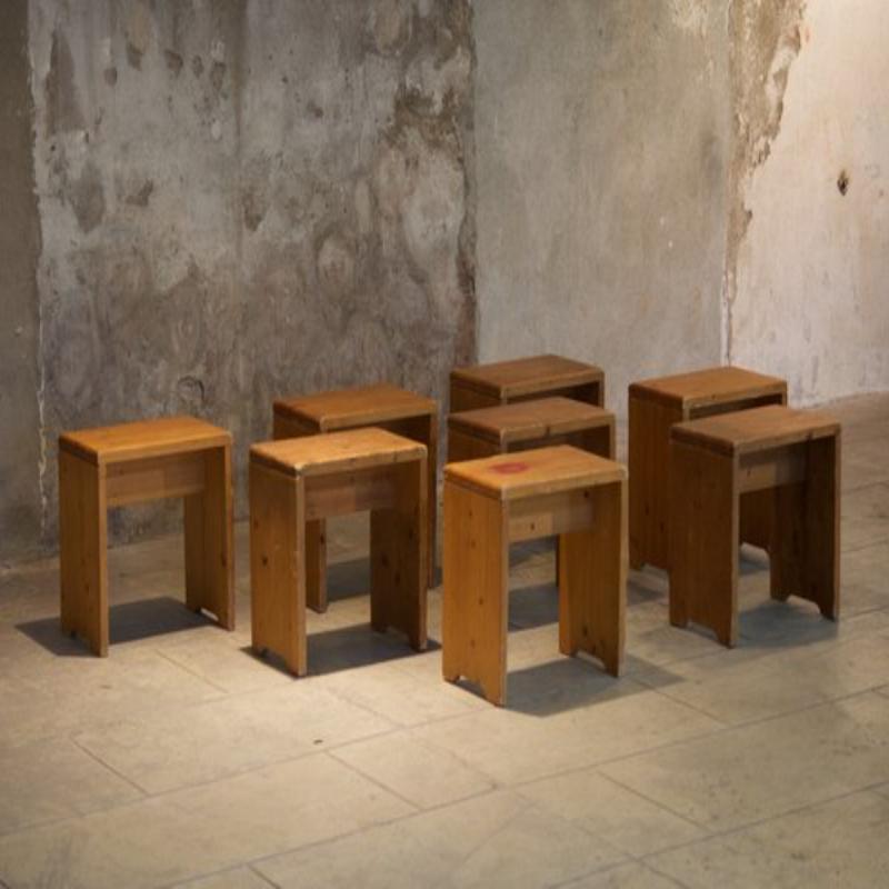 20th Century Set of 8 Les Arcs 1600 Stools by Charlotte Perriand, 1950s For Sale