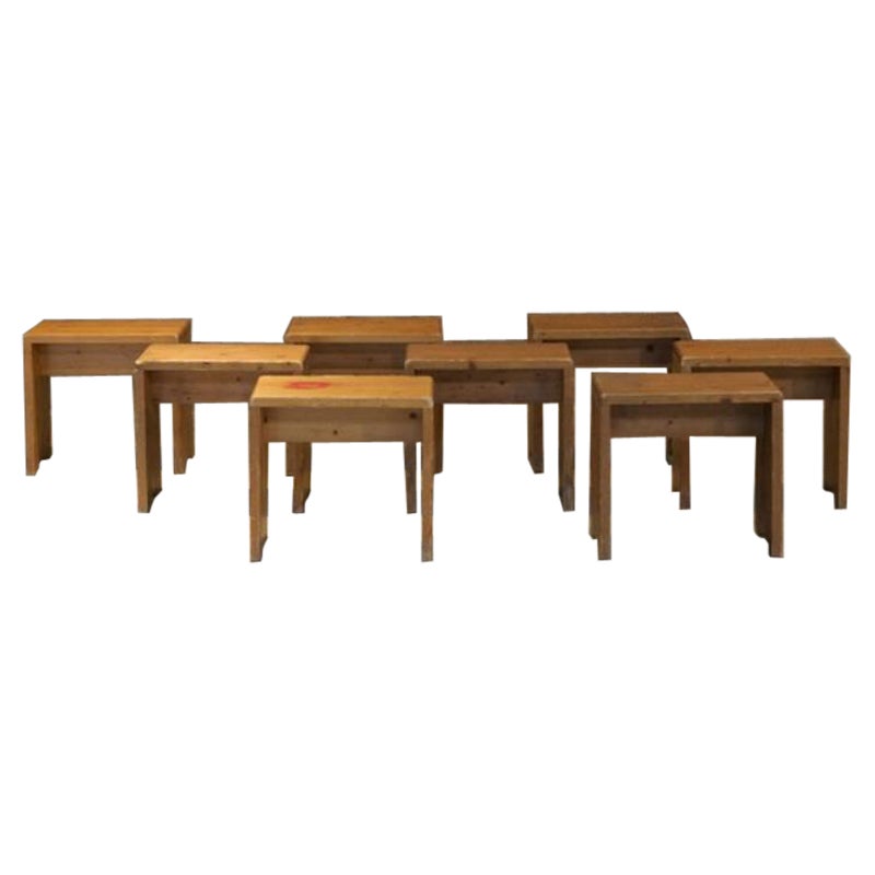 Ensemble de 8 tabourets Les Arcs 1600 par Charlotte Perriand, années 1950