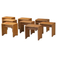 Ensemble de 8 tabourets Les Arcs 1600 par Charlotte Perriand, années 1950