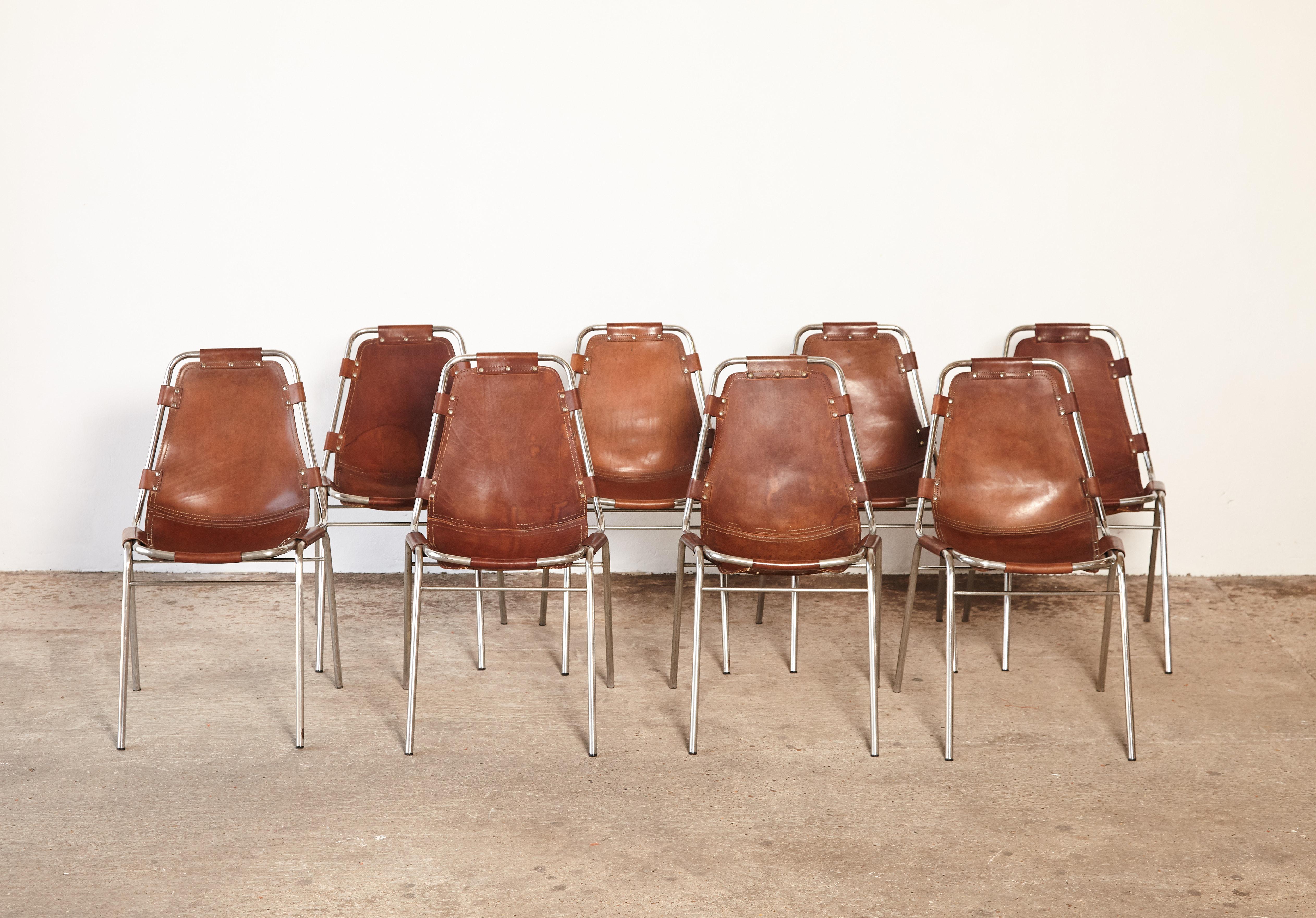 Mid-Century Modern Set of 8 'Les Arcs' Chairs Selected by Charlotte Perriand, France / Italy, 1970s