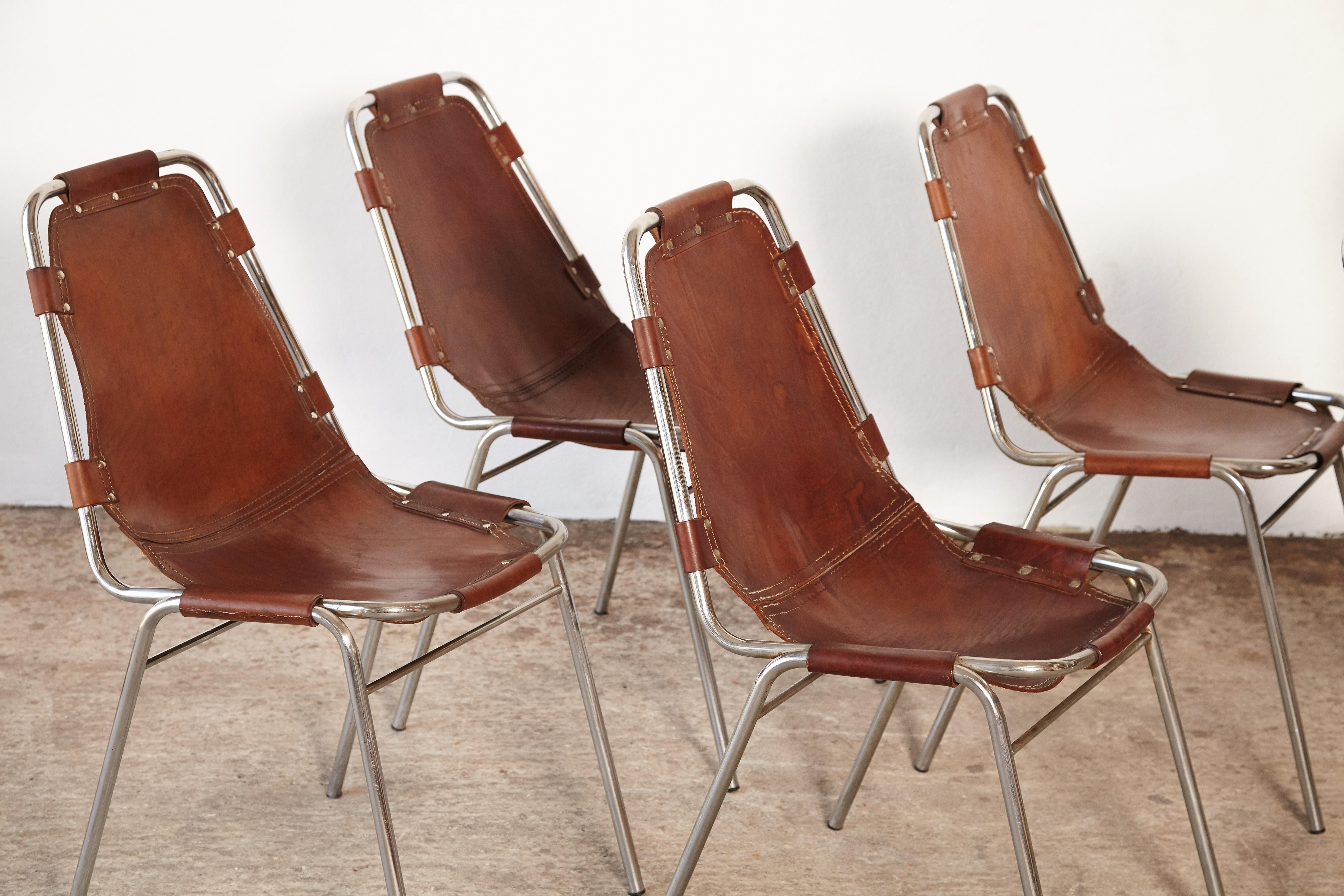 20th Century Set of 8 'Les Arcs' Chairs Selected by Charlotte Perriand, France / Italy, 1970s