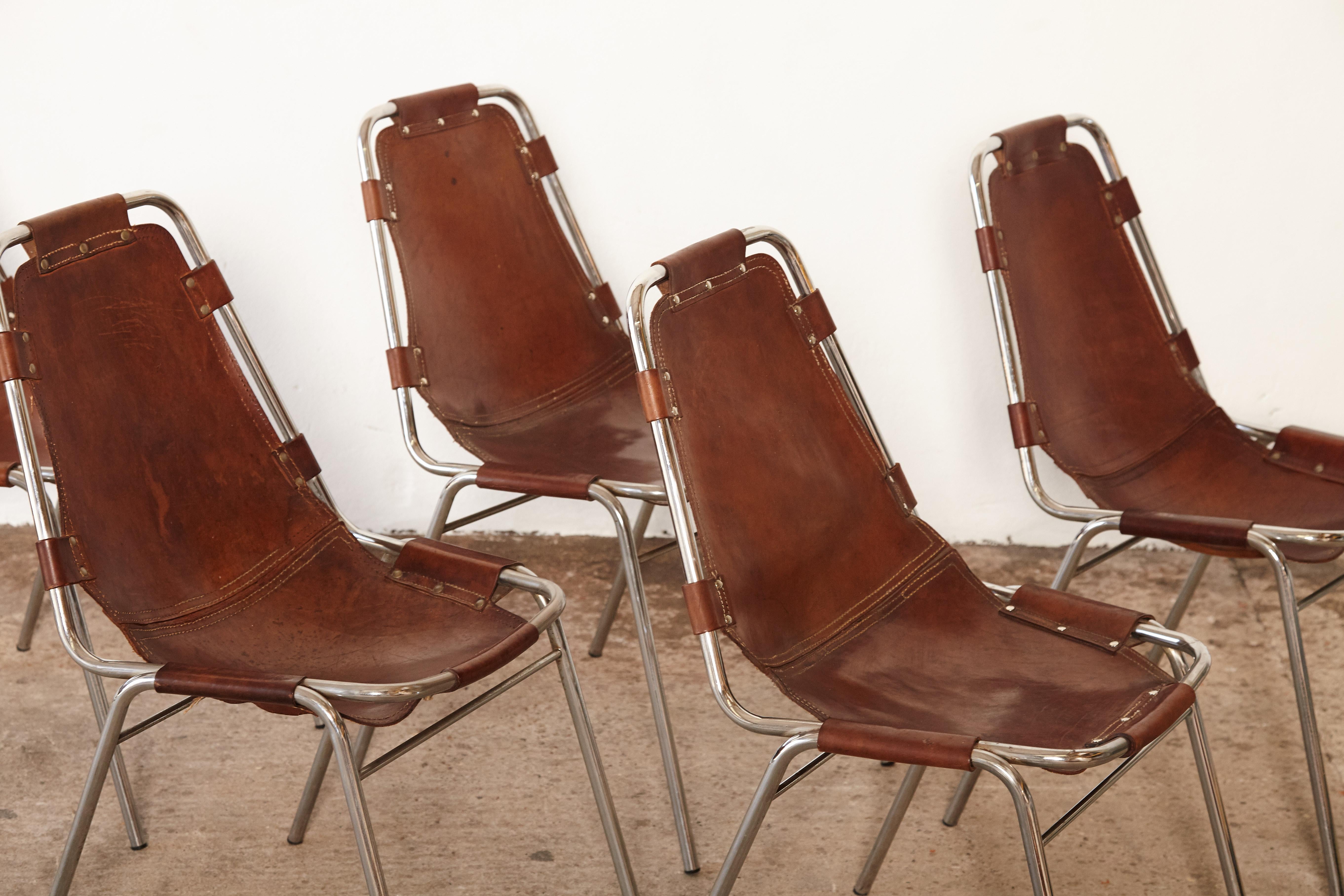 Steel Set of 8 'Les Arcs' Chairs Selected by Charlotte Perriand, France / Italy, 1970s