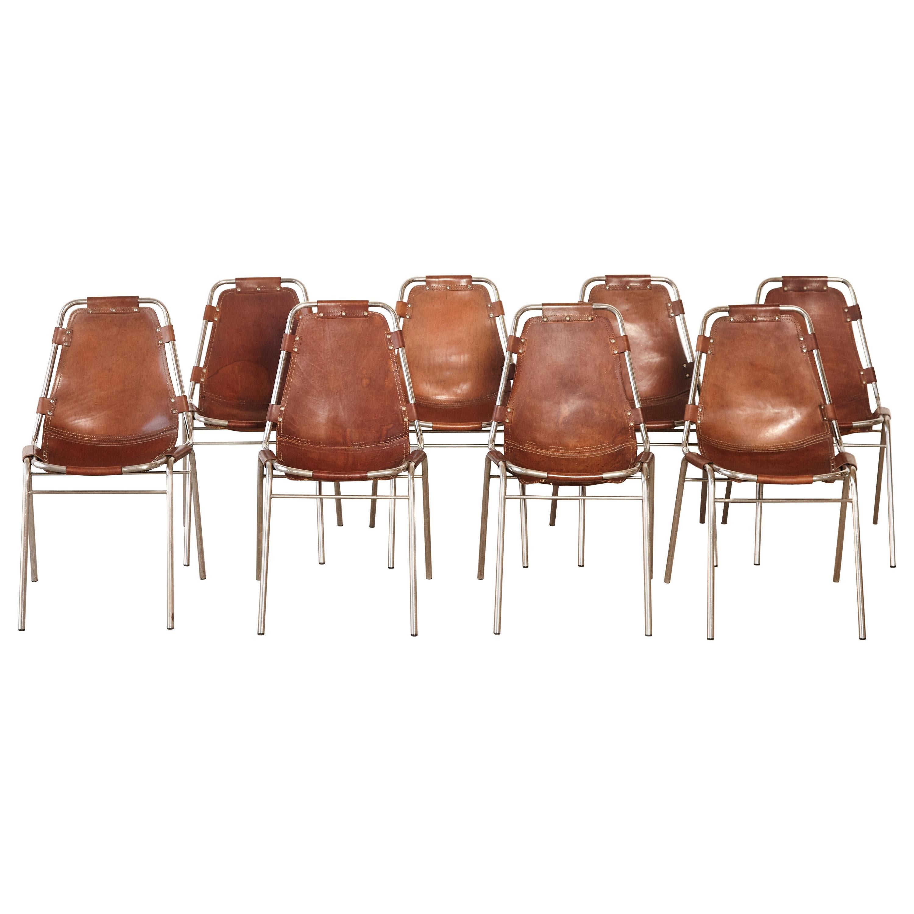 Set of 8 'Les Arcs' Chairs Selected by Charlotte Perriand, France / Italy, 1970s