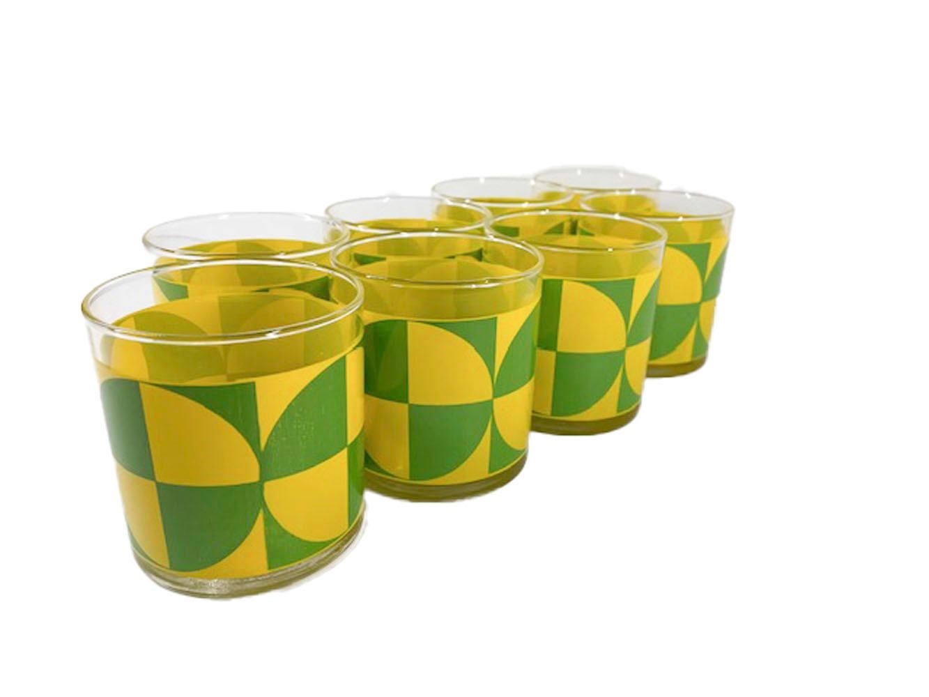 American Set of 8 Libbey Vintage Op-Art Rocks Glasses Signed M. Petti