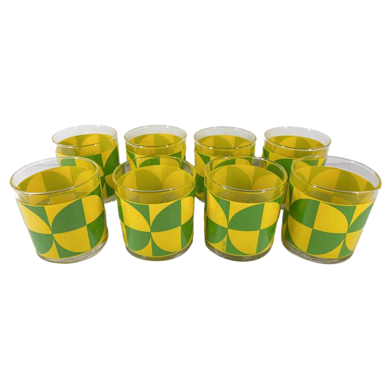 Set of 8 Libbey Vintage Op-Art Rocks Glasses Signed M. Petti