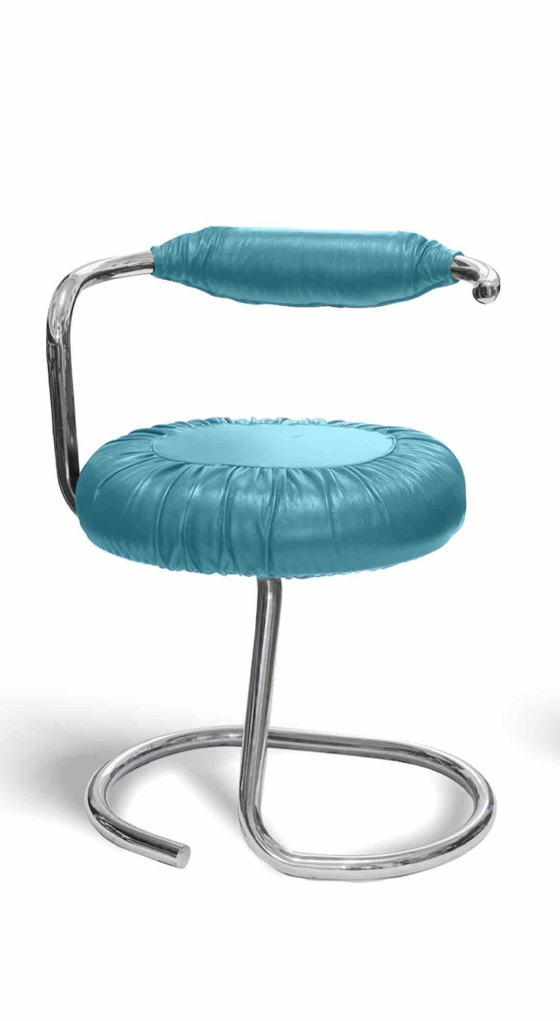 Italian Set of 8 Light Blue Cobra Chairs by Giotto Stoppino, Italy, 1970s For Sale