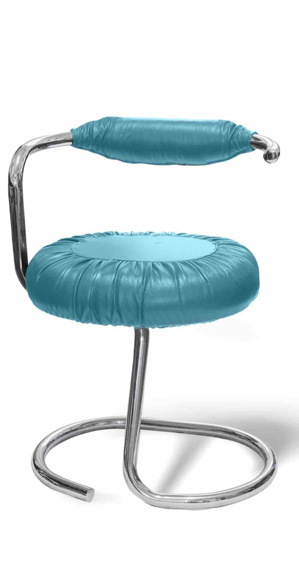 Late 20th Century Set of 8 Light Blue Cobra Chairs by Giotto Stoppino, Italy, 1970s For Sale