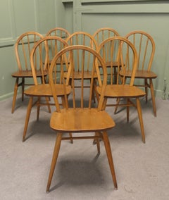 Set of 8 Light Coloured 1960s Ercol Windsor Dining Chairs