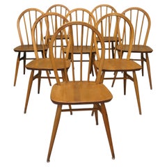 Set of 8 Light Coloured 1960s Ercol Windsor Dining Chairs