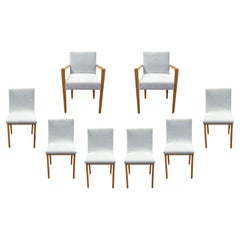 Set of 8 Ligne Roset Grey and Beech Wood Contemporary Modern Dining Chairs