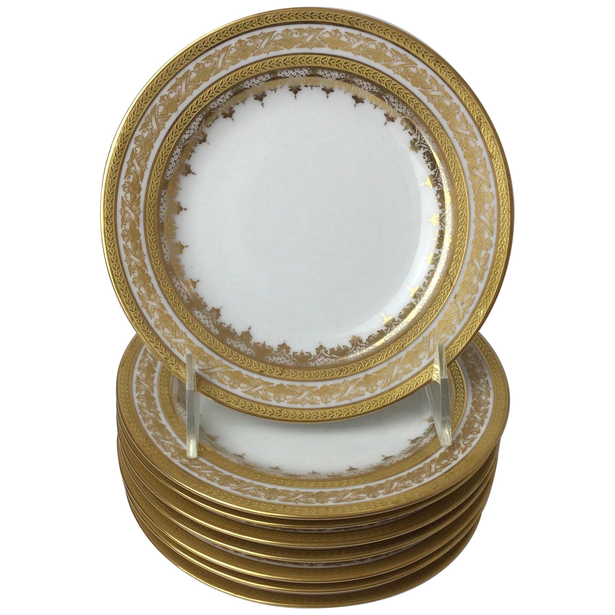 Set of 8 Limoges Gold Encrusted Bread and Butter Plates For Sale