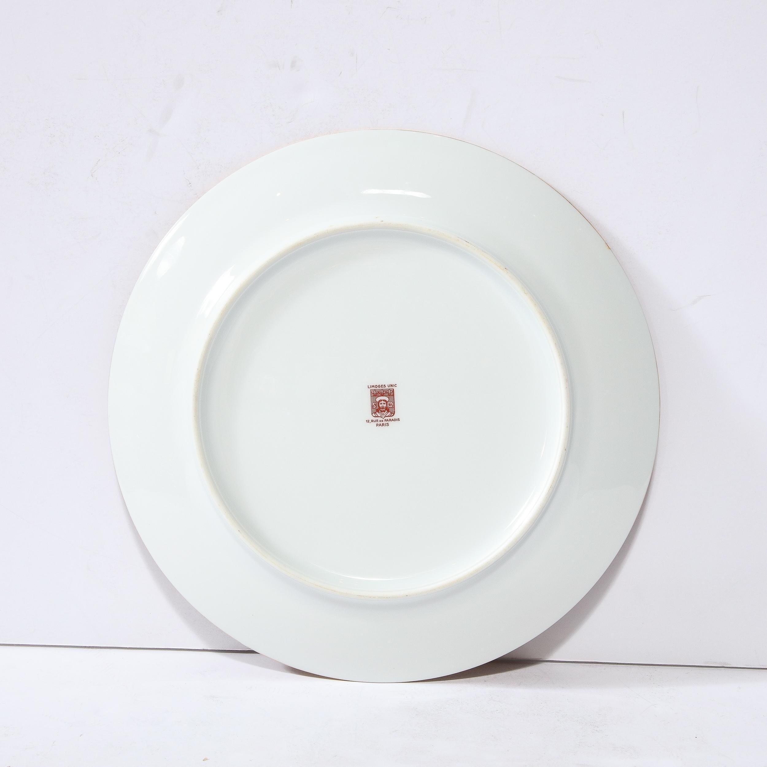 Set of 8 Limoges Porcelain Vermillion Dinner Plates with 24 Karat Gold Detail 2