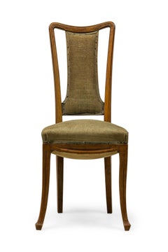 Set of 8 Louis Majorelle Carved Walnut and Sage Green Muslin Side Chairs