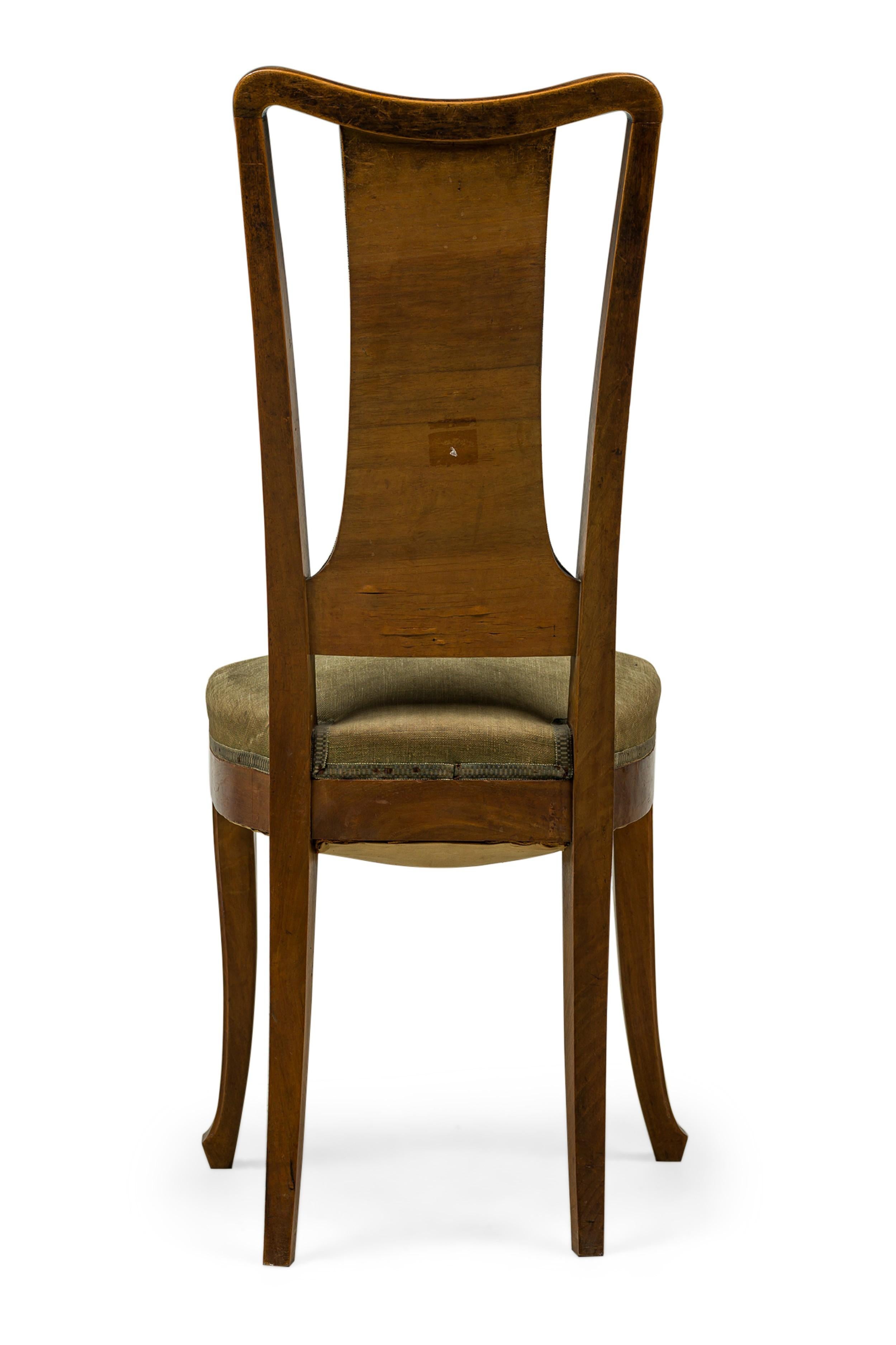20th Century Set of 8 Louis Majorelle Carved Walnut and Sage Green Muslin Side Chairs For Sale