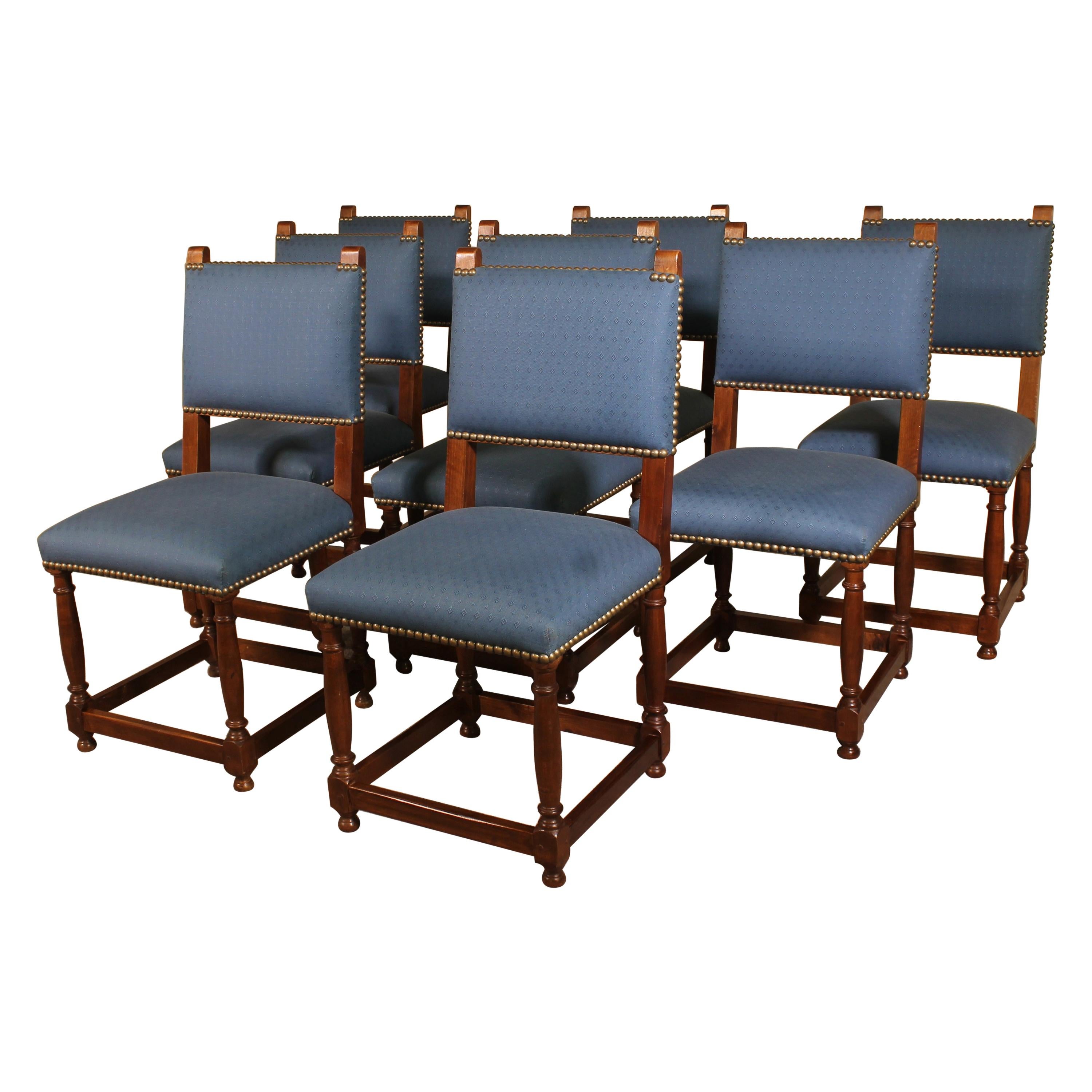 Set of 8 Louis XIII Style Chairs in Walnut