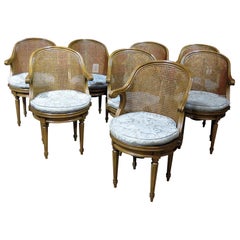 Set of 8 Louis XV Style Cane Back Dining Chairs attributed to Maison Janson