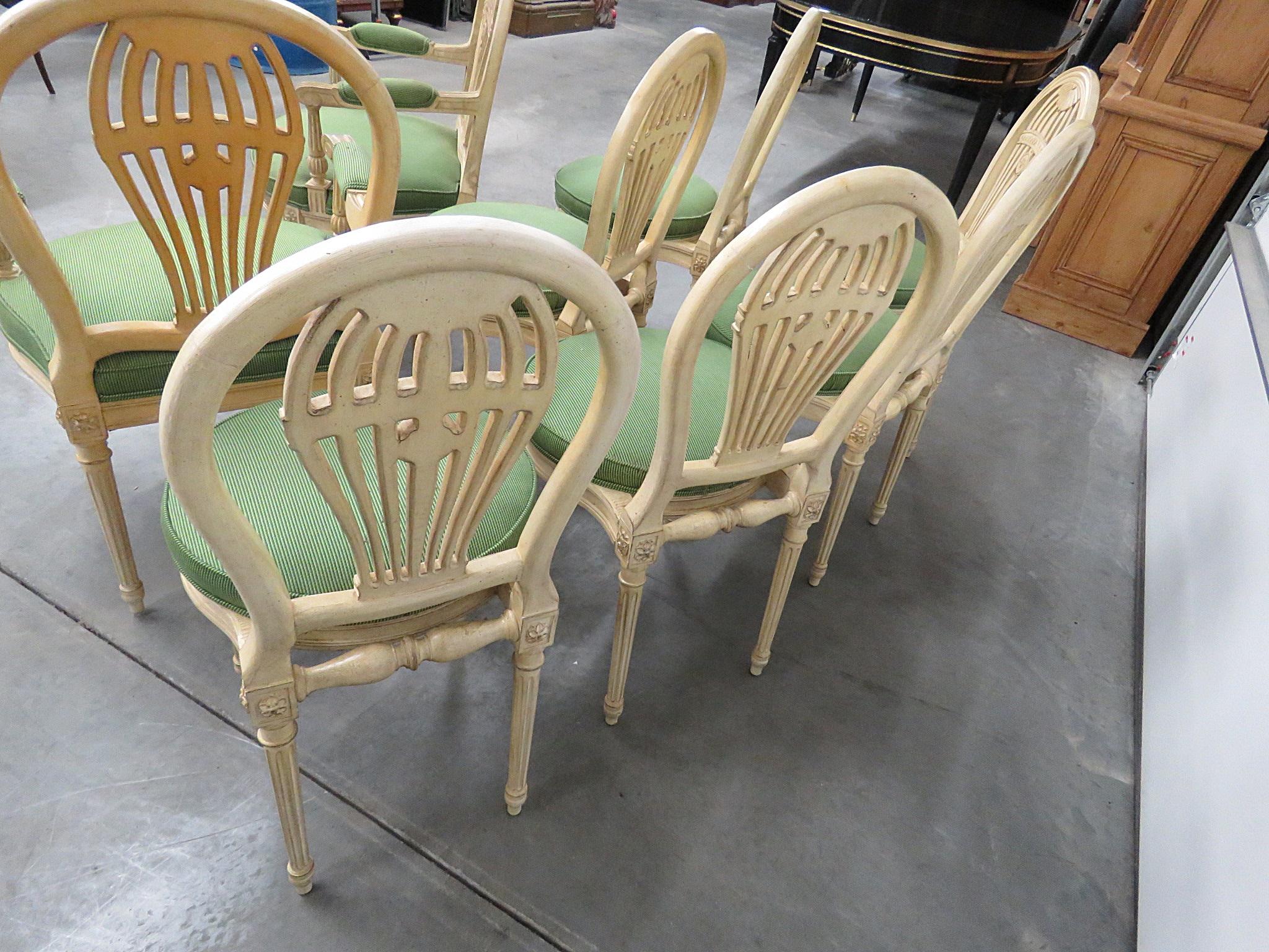 Upholstery Set of 8 Painted Balloon Back Louis XVI Maison Jansen Style Dining Chairs