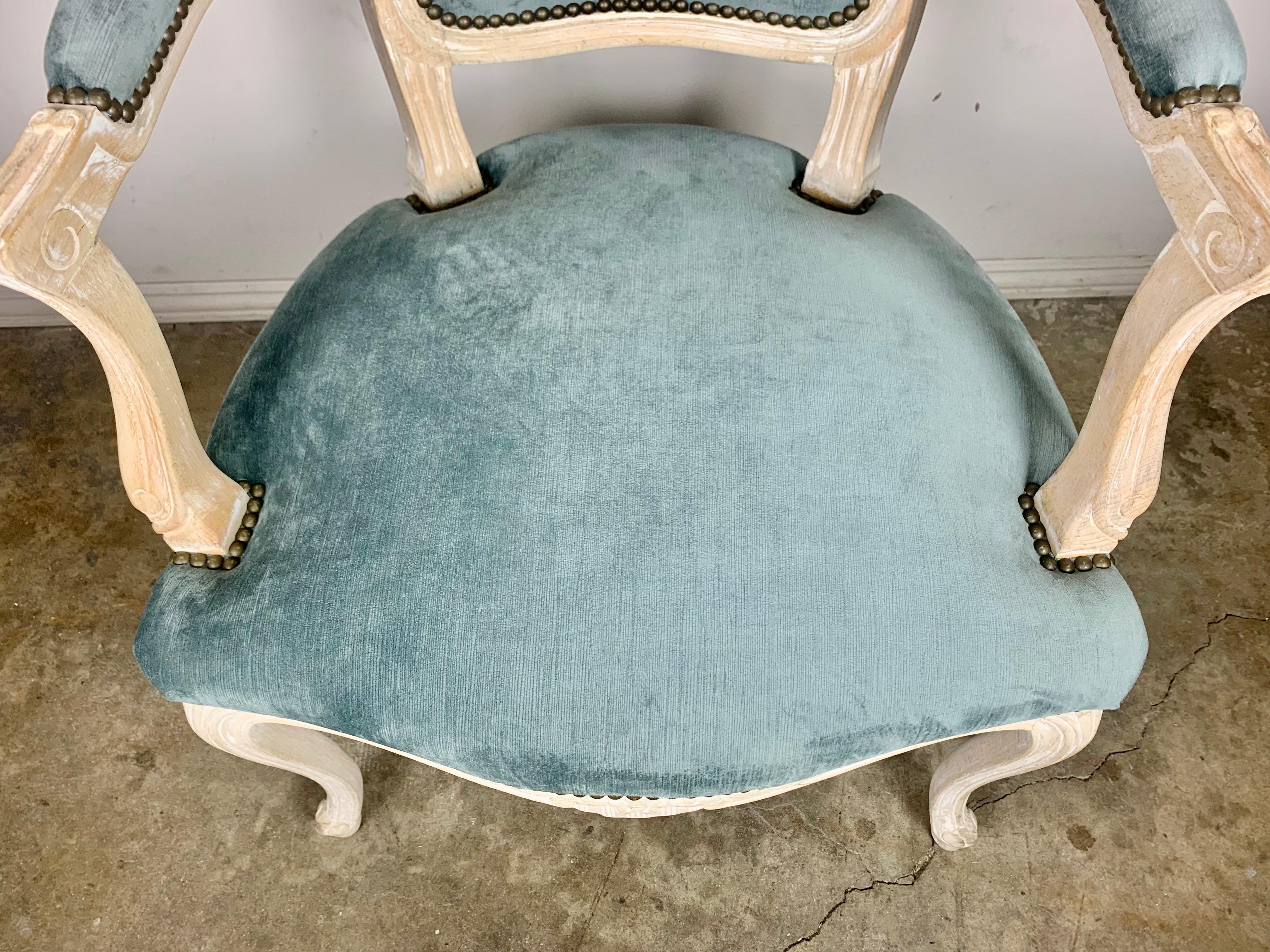 Set of '8' Louis XV Style Dining Chairs W/ Blue Velvet 7