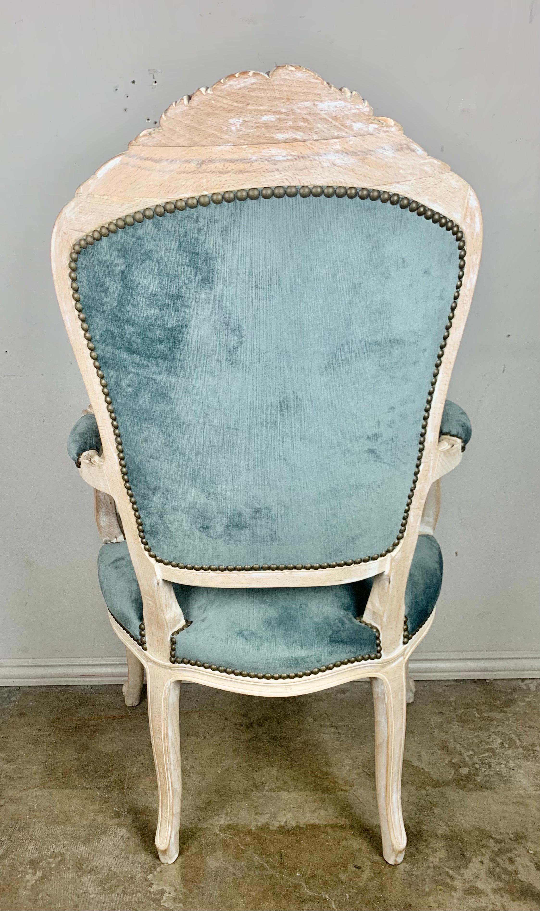 Set of '8' Louis XV Style Dining Chairs W/ Blue Velvet 9