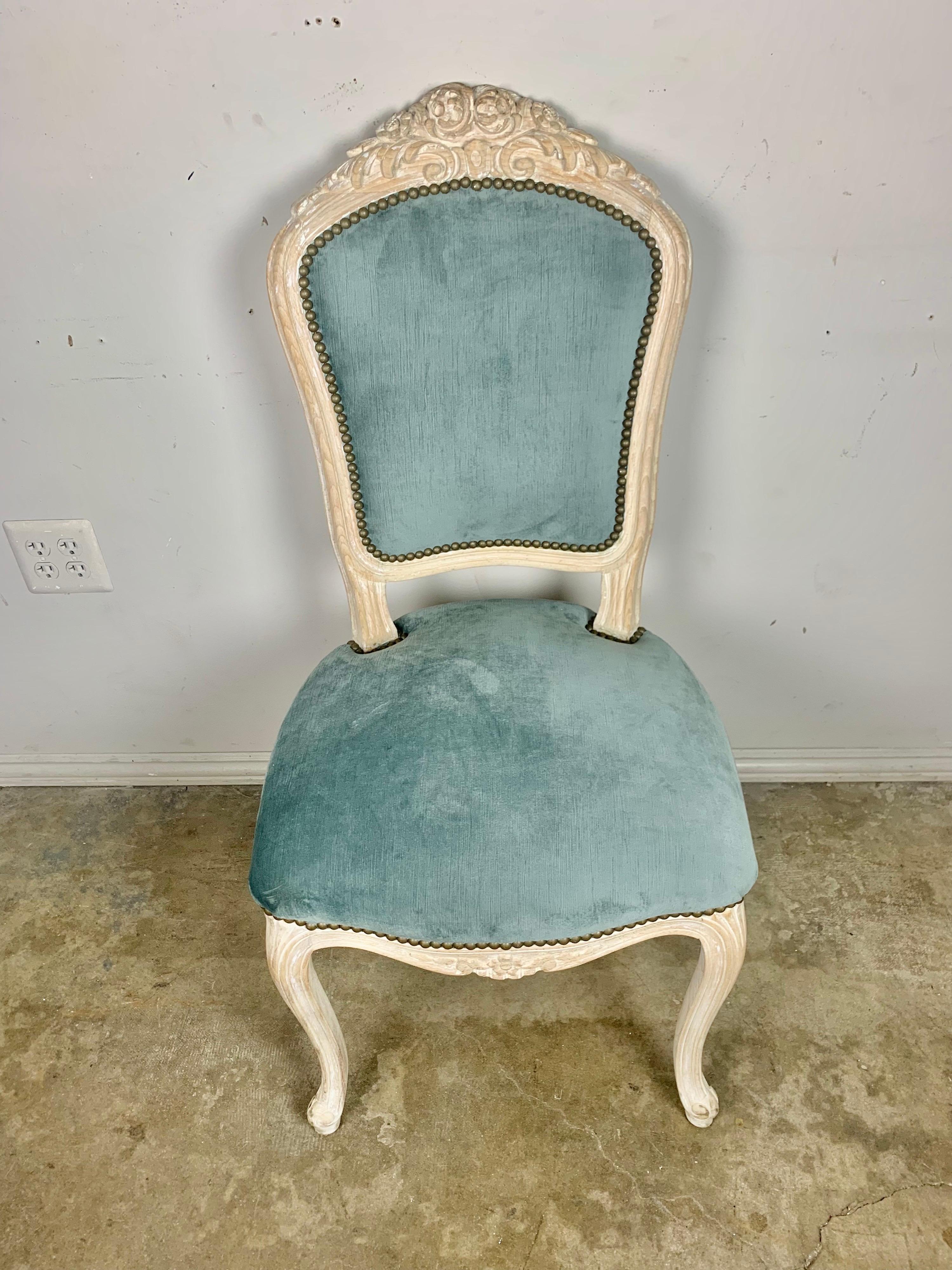Set of '8' Louis XV Style Dining Chairs W/ Blue Velvet 11
