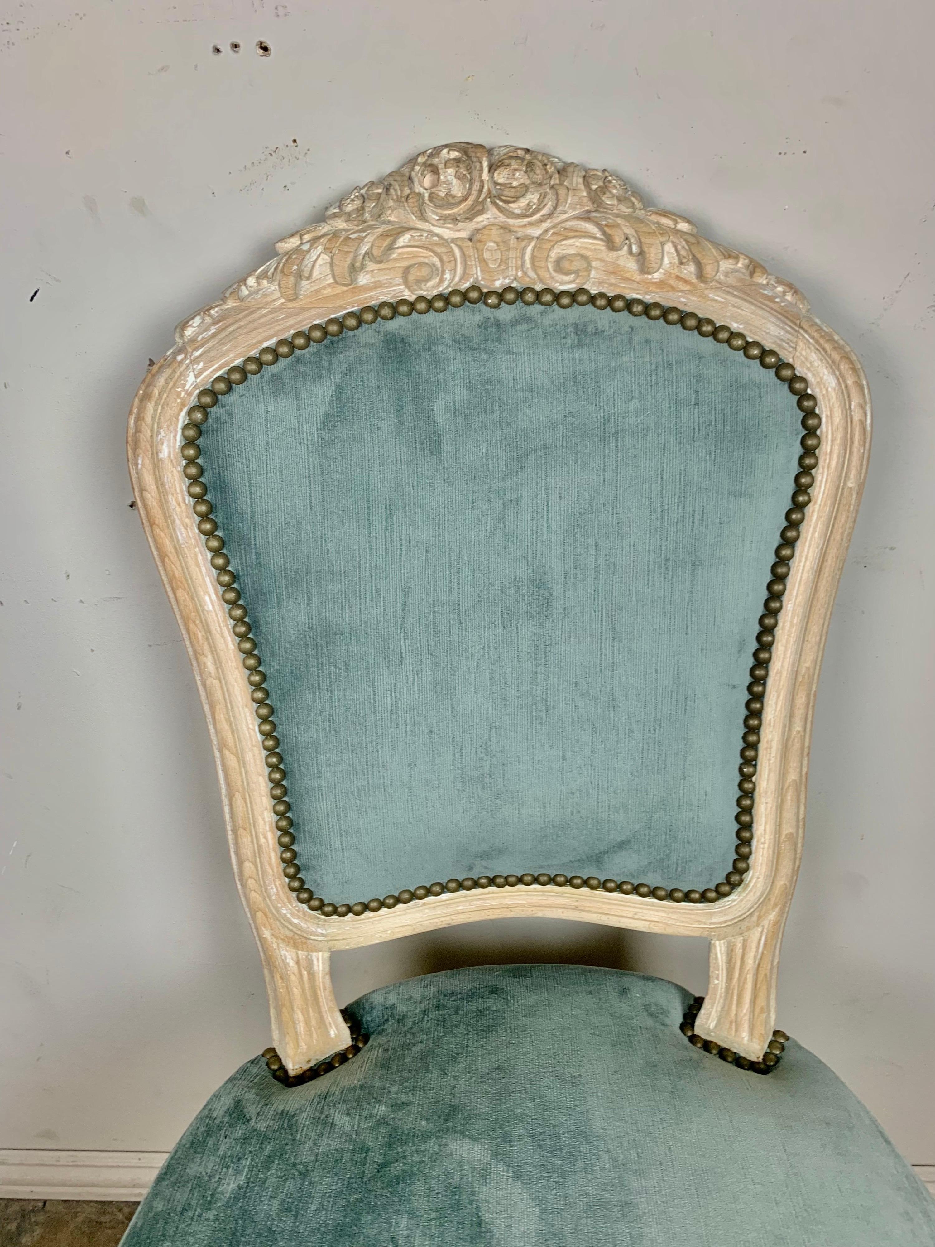 Set of '8' Louis XV Style Dining Chairs W/ Blue Velvet 12
