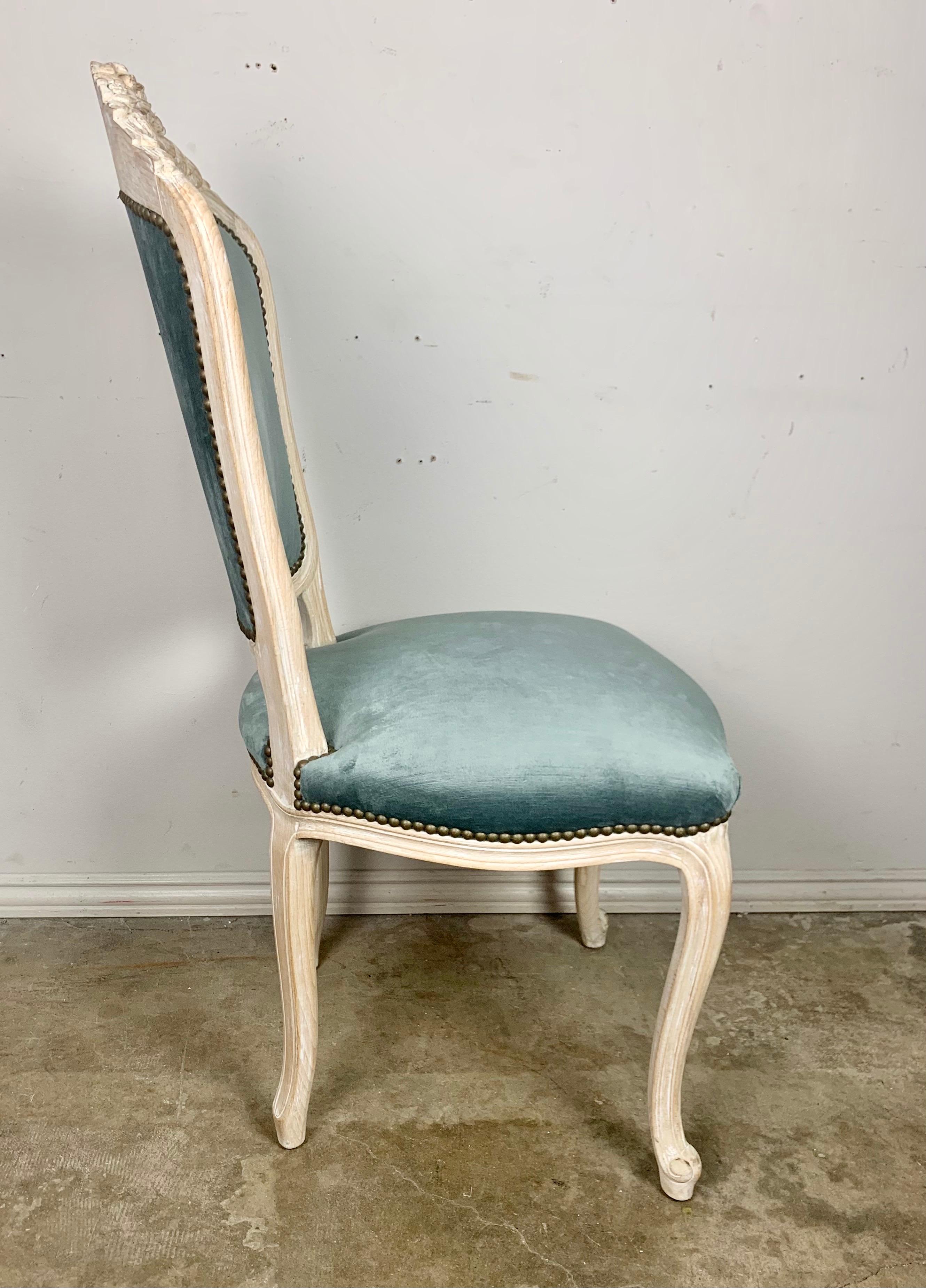 Set of '8' Louis XV Style Dining Chairs W/ Blue Velvet 14