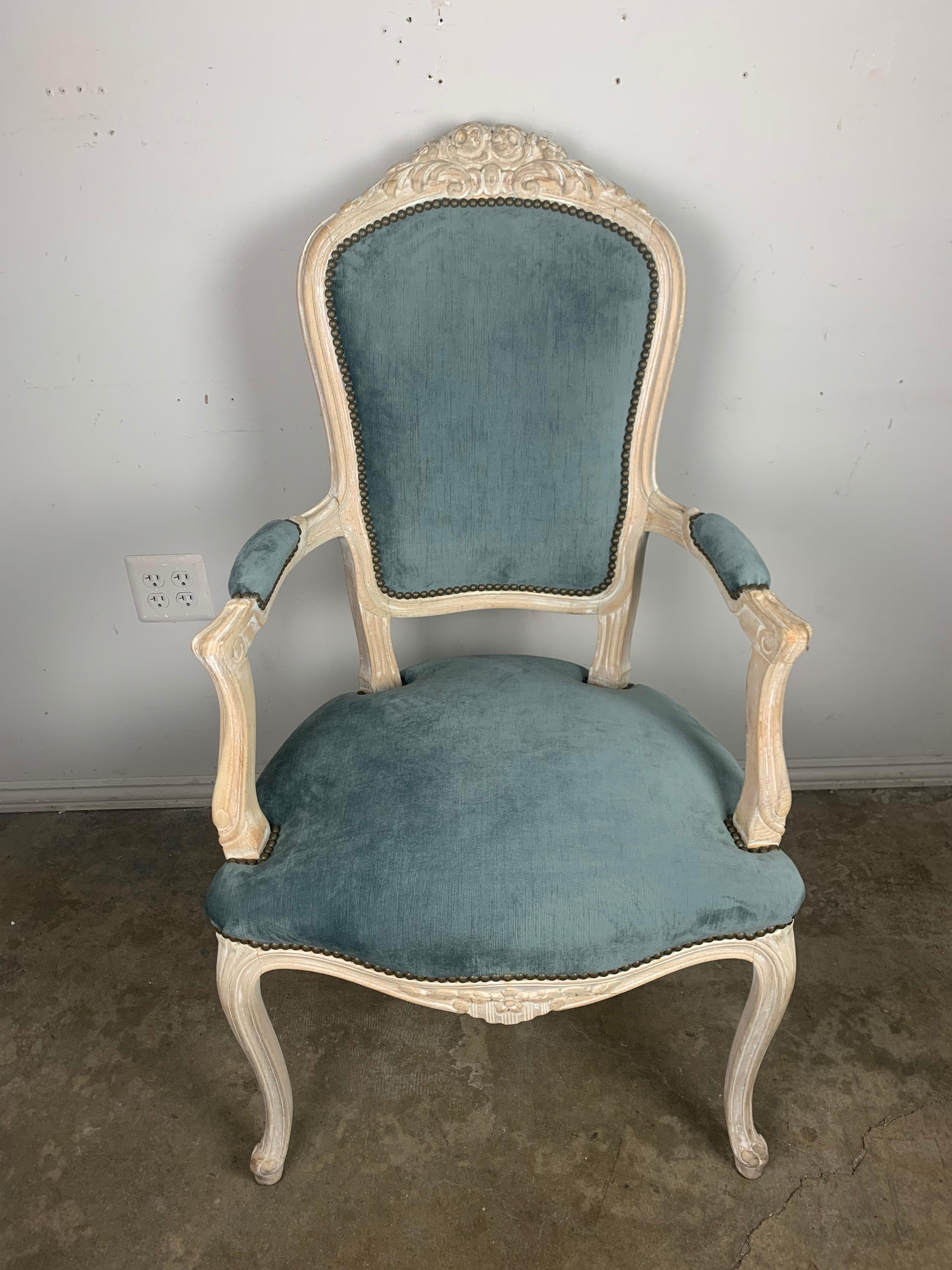 Set of '8' Louis XV Style Dining Chairs W/ Blue Velvet 1