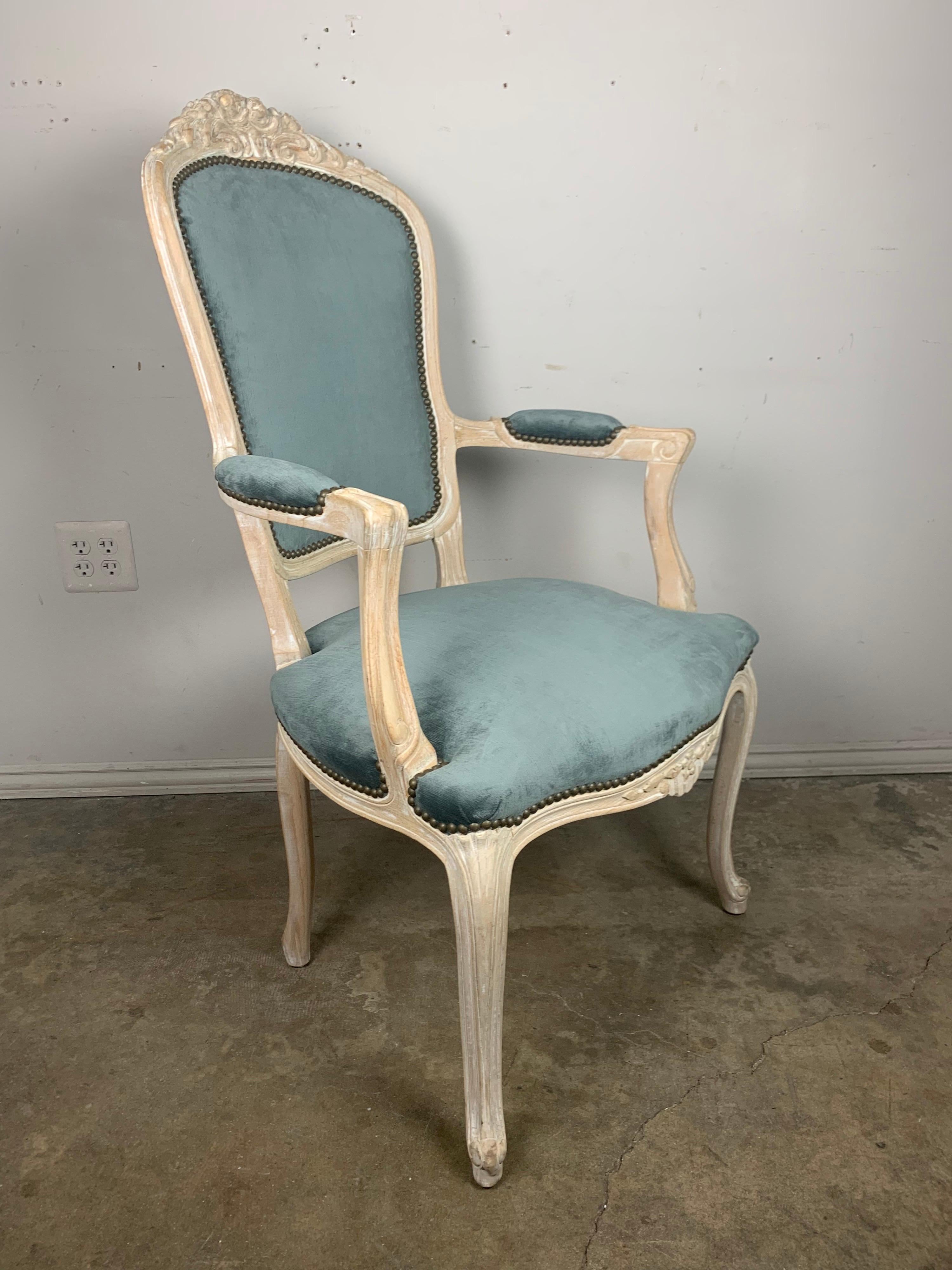 Set of '8' Louis XV Style Dining Chairs W/ Blue Velvet 2