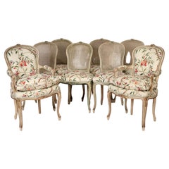 Vintage Set of 8 Louis XV Style Painted Dining Room Chairs