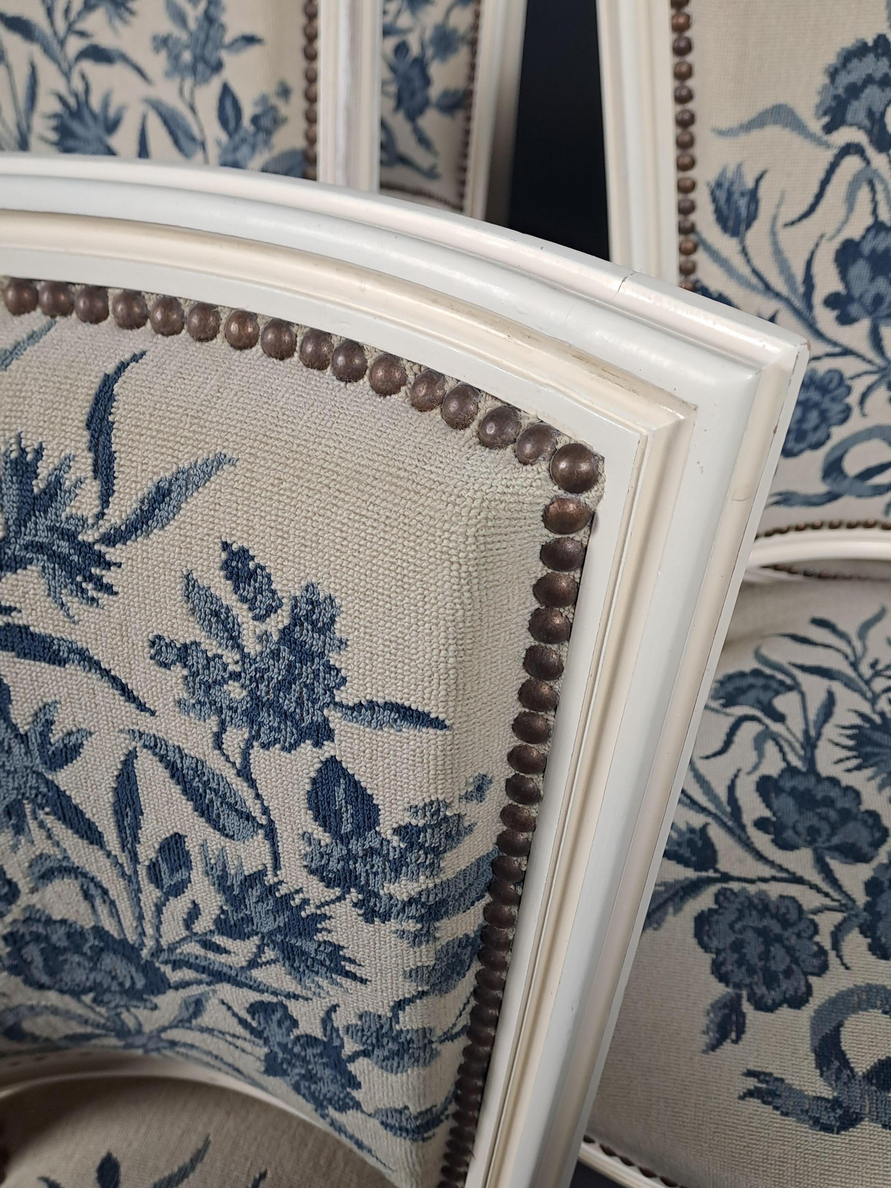 Set Of 8 Louis XVI Style Chairs In Lacquered Wood And Tapestry 2