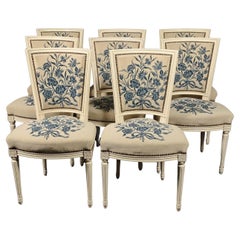 Set aus 8 Stühlen im Louis-XVI.-Stil aus lackiertem Holz und Wandteppich